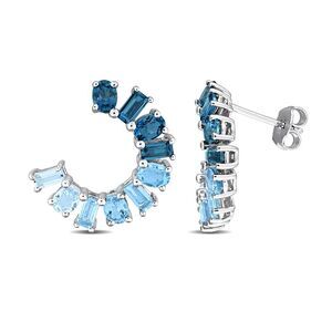 4.20 Carat (ctw) London Blue and Sky Topaz Curved Stud Earrings Sterling Silver